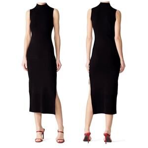 NICHOLAS Women's Compact Column Black Mock Neck Side Slit Midi Dress Size Large